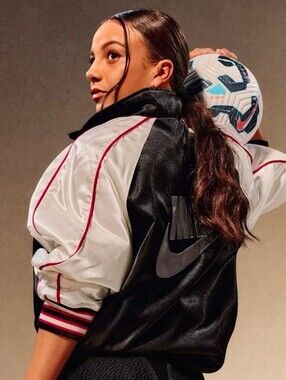 Nike Satin Bomber Varsity Jacket HF9435-010 Oversized Medium